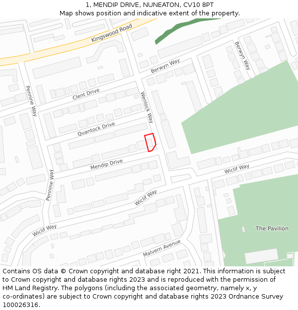 1, MENDIP DRIVE, NUNEATON, CV10 8PT: Location map and indicative extent of plot