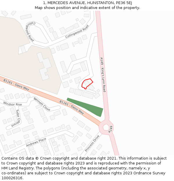 1, MERCEDES AVENUE, HUNSTANTON, PE36 5EJ: Location map and indicative extent of plot