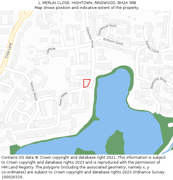 1, MERLIN CLOSE, HIGHTOWN, RINGWOOD, BH24 3RB: Location map and indicative extent of plot