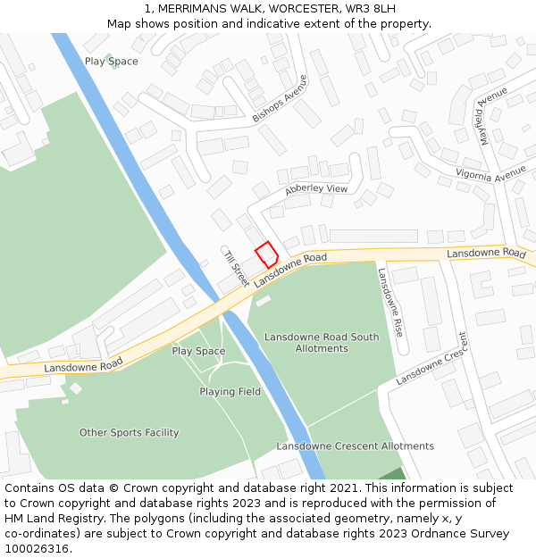 1, MERRIMANS WALK, WORCESTER, WR3 8LH: Location map and indicative extent of plot