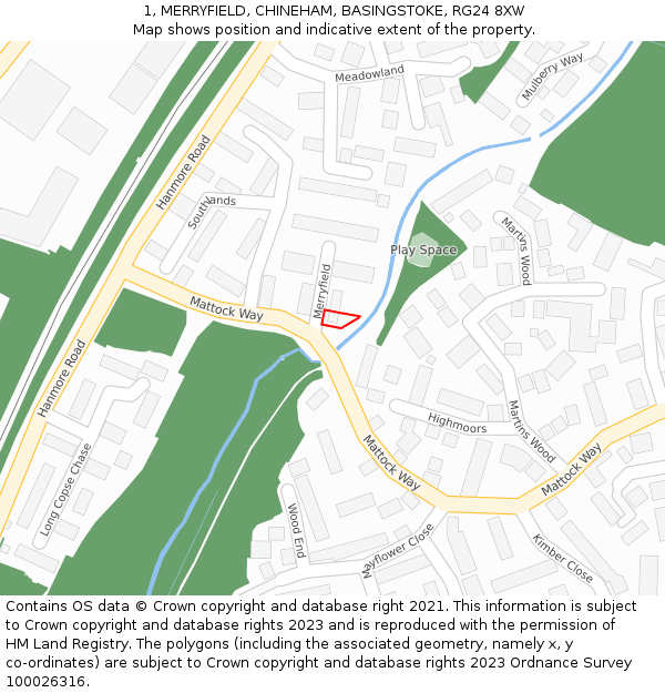 1, MERRYFIELD, CHINEHAM, BASINGSTOKE, RG24 8XW: Location map and indicative extent of plot