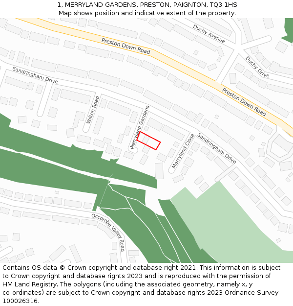 1, MERRYLAND GARDENS, PRESTON, PAIGNTON, TQ3 1HS: Location map and indicative extent of plot