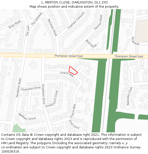 1, MERTON CLOSE, DARLINGTON, DL1 2YD: Location map and indicative extent of plot