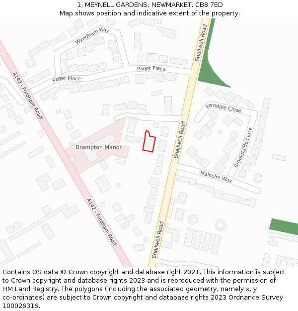 1, MEYNELL GARDENS, NEWMARKET, CB8 7ED: Location map and indicative extent of plot