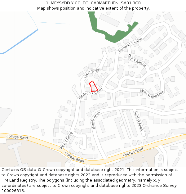 1, MEYSYDD Y COLEG, CARMARTHEN, SA31 3GR: Location map and indicative extent of plot