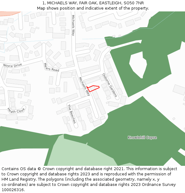 1, MICHAELS WAY, FAIR OAK, EASTLEIGH, SO50 7NR: Location map and indicative extent of plot