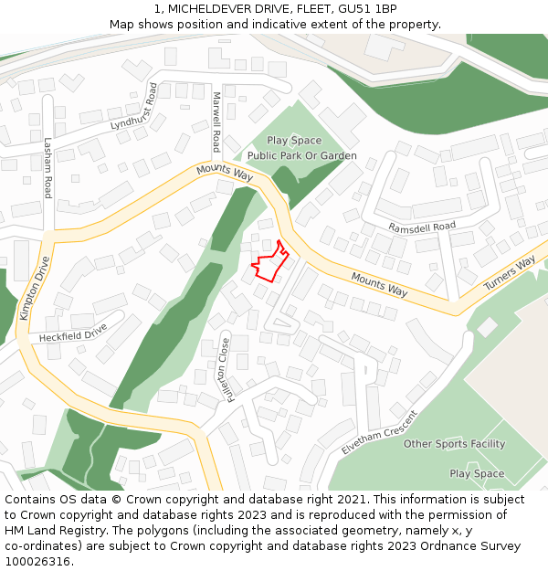 1, MICHELDEVER DRIVE, FLEET, GU51 1BP: Location map and indicative extent of plot