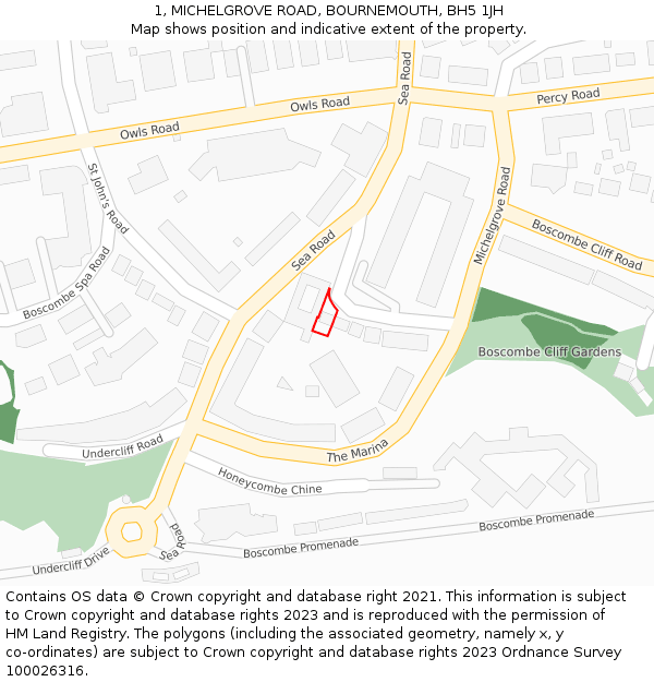 1, MICHELGROVE ROAD, BOURNEMOUTH, BH5 1JH: Location map and indicative extent of plot