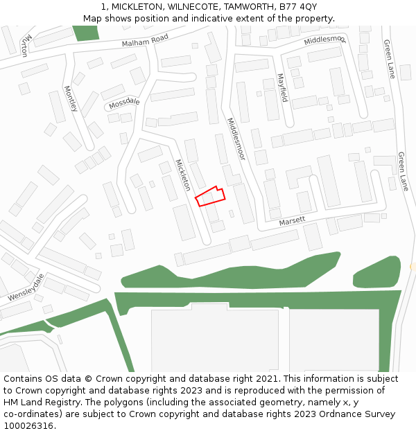 1, MICKLETON, WILNECOTE, TAMWORTH, B77 4QY: Location map and indicative extent of plot