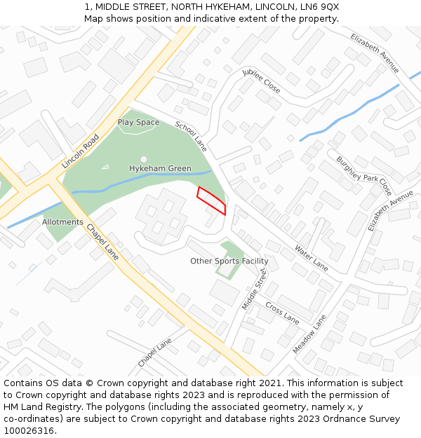 1, MIDDLE STREET, NORTH HYKEHAM, LINCOLN, LN6 9QX: Location map and indicative extent of plot