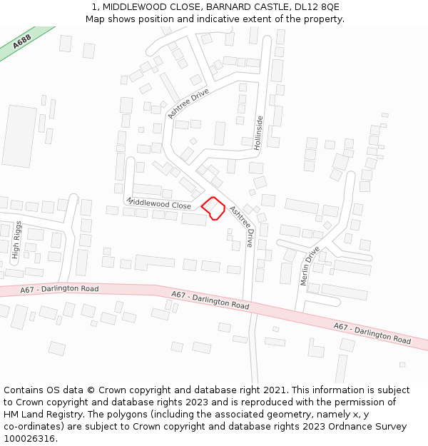 1, MIDDLEWOOD CLOSE, BARNARD CASTLE, DL12 8QE: Location map and indicative extent of plot