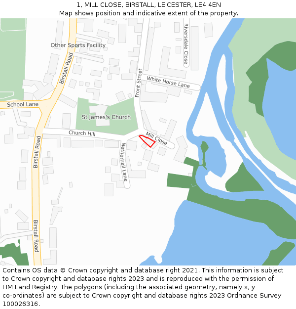 1, MILL CLOSE, BIRSTALL, LEICESTER, LE4 4EN: Location map and indicative extent of plot