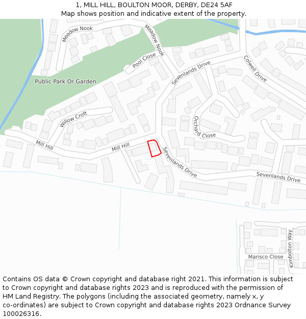 1, MILL HILL, BOULTON MOOR, DERBY, DE24 5AF: Location map and indicative extent of plot