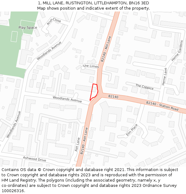 1, MILL LANE, RUSTINGTON, LITTLEHAMPTON, BN16 3ED: Location map and indicative extent of plot