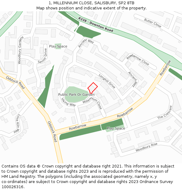 1, MILLENNIUM CLOSE, SALISBURY, SP2 8TB: Location map and indicative extent of plot