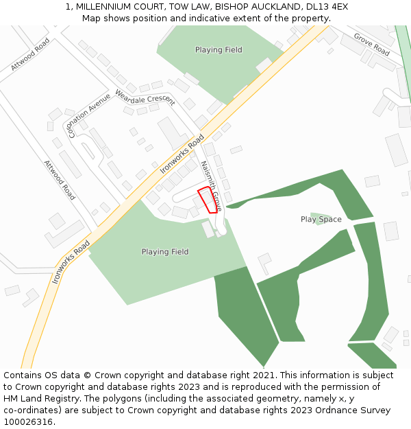 1, MILLENNIUM COURT, TOW LAW, BISHOP AUCKLAND, DL13 4EX: Location map and indicative extent of plot