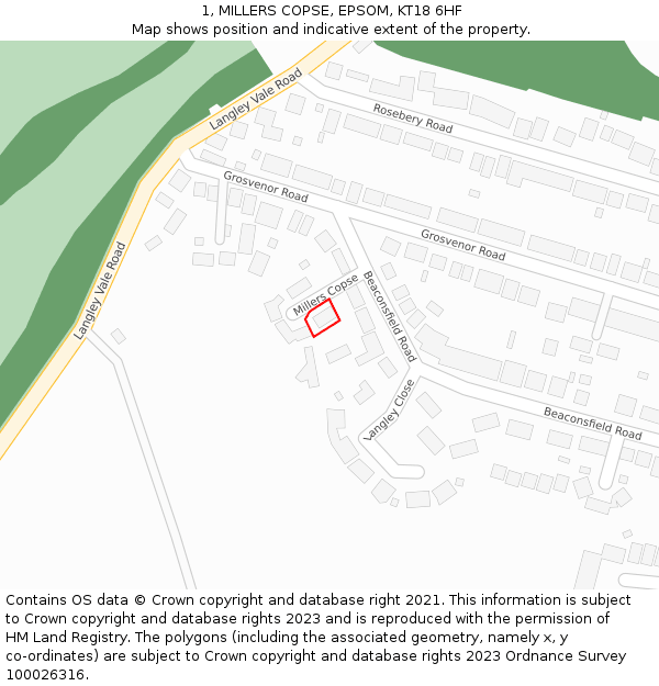 1, MILLERS COPSE, EPSOM, KT18 6HF: Location map and indicative extent of plot