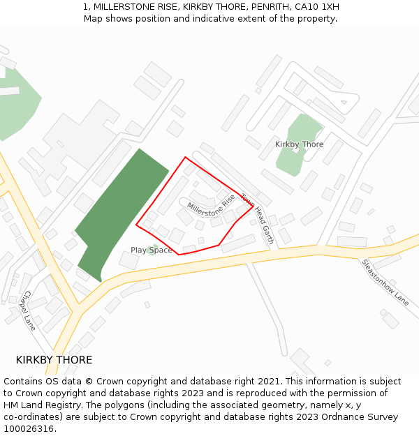 1, MILLERSTONE RISE, KIRKBY THORE, PENRITH, CA10 1XH: Location map and indicative extent of plot