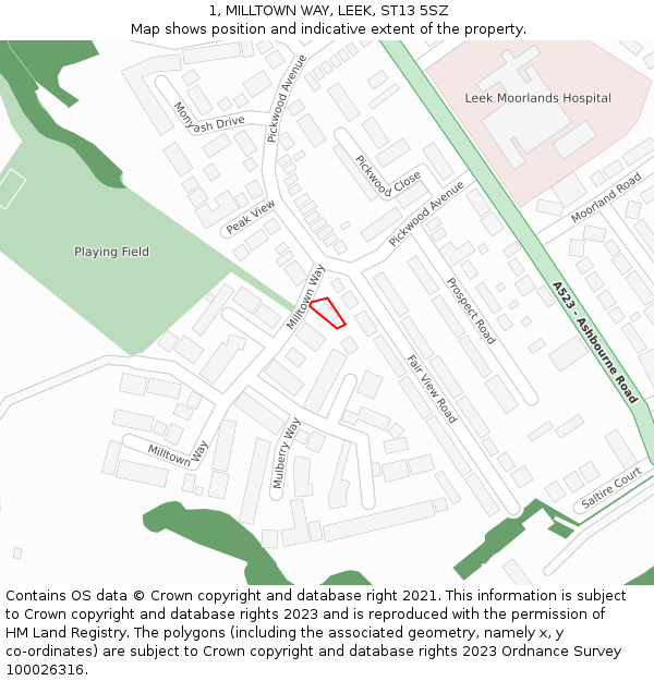 1, MILLTOWN WAY, LEEK, ST13 5SZ: Location map and indicative extent of plot