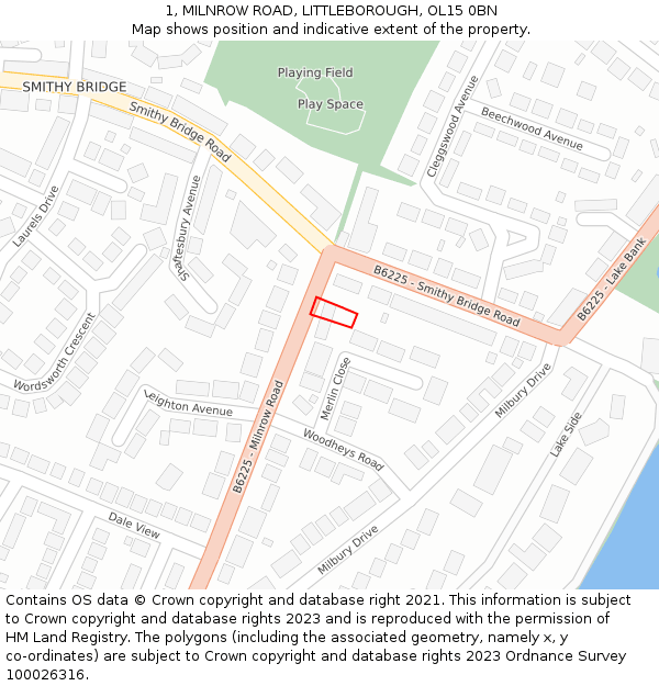1, MILNROW ROAD, LITTLEBOROUGH, OL15 0BN: Location map and indicative extent of plot