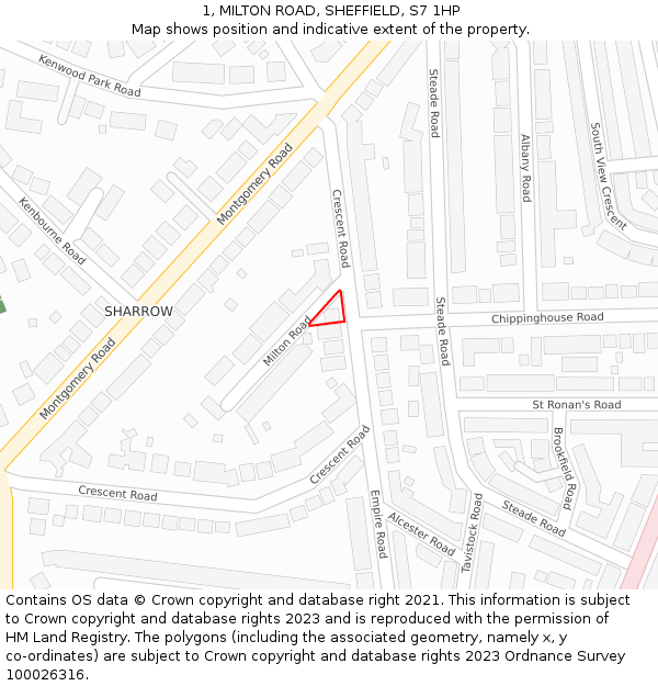 1, MILTON ROAD, SHEFFIELD, S7 1HP: Location map and indicative extent of plot