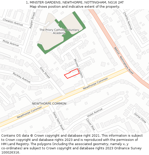 1, MINSTER GARDENS, NEWTHORPE, NOTTINGHAM, NG16 2AT: Location map and indicative extent of plot