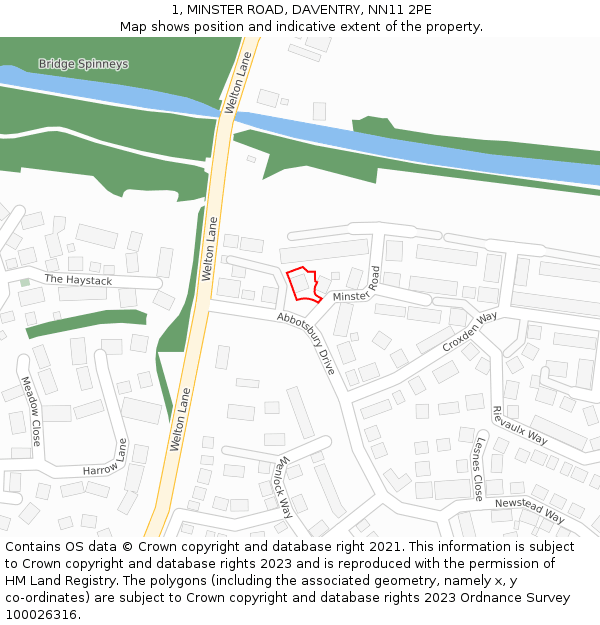 1, MINSTER ROAD, DAVENTRY, NN11 2PE: Location map and indicative extent of plot