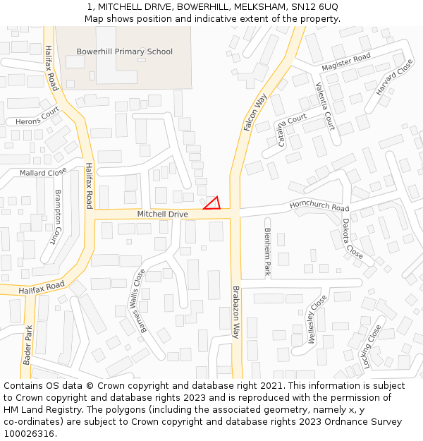 1, MITCHELL DRIVE, BOWERHILL, MELKSHAM, SN12 6UQ: Location map and indicative extent of plot