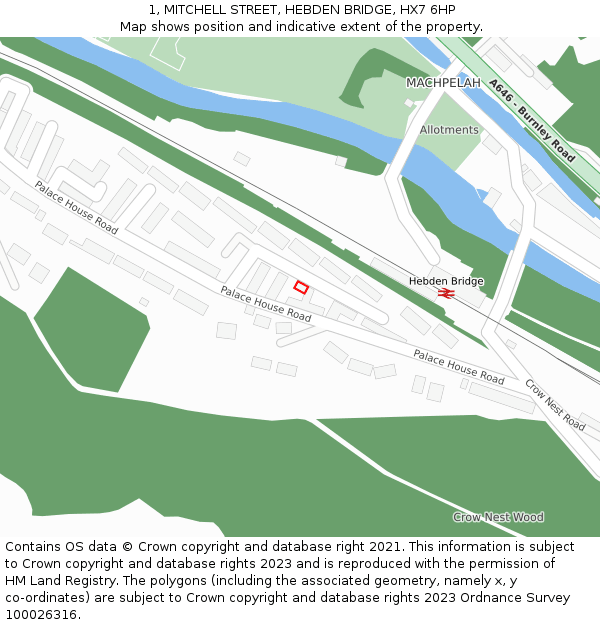 1, MITCHELL STREET, HEBDEN BRIDGE, HX7 6HP: Location map and indicative extent of plot