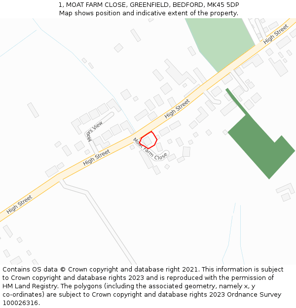 1, MOAT FARM CLOSE, GREENFIELD, BEDFORD, MK45 5DP: Location map and indicative extent of plot