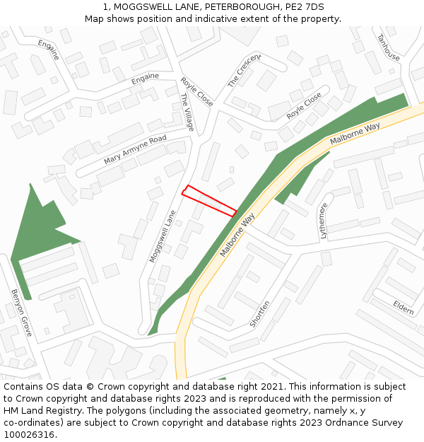 1, MOGGSWELL LANE, PETERBOROUGH, PE2 7DS: Location map and indicative extent of plot