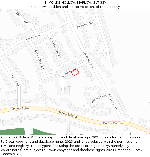 1, MONKS HOLLOW, MARLOW, SL7 3SY: Location map and indicative extent of plot