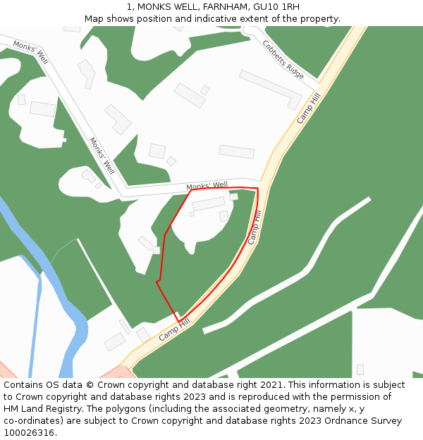 1, MONKS WELL, FARNHAM, GU10 1RH: Location map and indicative extent of plot