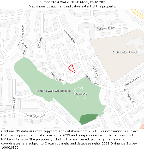 1, MONTANA WALK, NUNEATON, CV10 7RY: Location map and indicative extent of plot