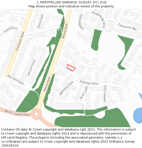 1, MONTPELLIER GARDENS, DUDLEY, DY1 2UQ: Location map and indicative extent of plot