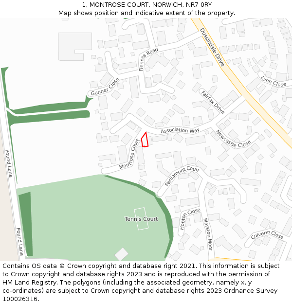 1, MONTROSE COURT, NORWICH, NR7 0RY: Location map and indicative extent of plot