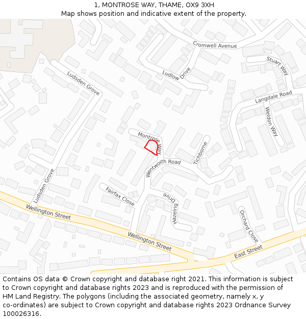 1, MONTROSE WAY, THAME, OX9 3XH: Location map and indicative extent of plot