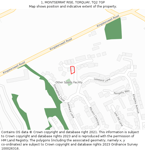 1, MONTSERRAT RISE, TORQUAY, TQ2 7GP: Location map and indicative extent of plot