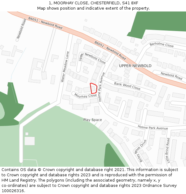 1, MOORHAY CLOSE, CHESTERFIELD, S41 8XF: Location map and indicative extent of plot