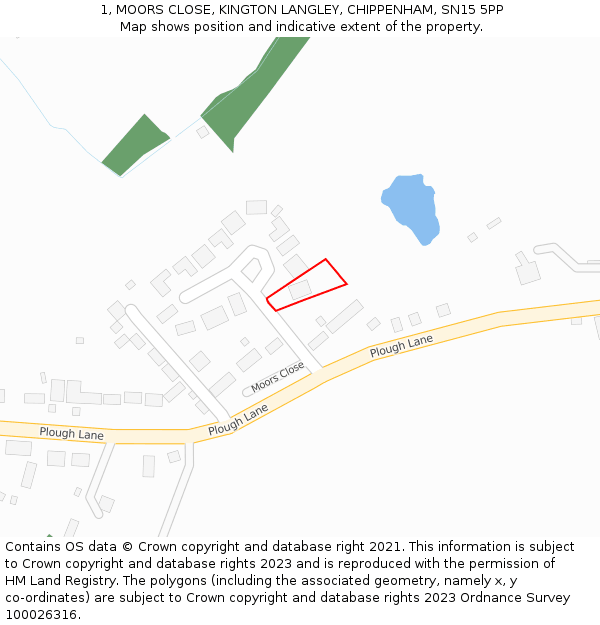 1, MOORS CLOSE, KINGTON LANGLEY, CHIPPENHAM, SN15 5PP: Location map and indicative extent of plot