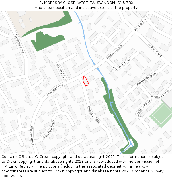1, MORESBY CLOSE, WESTLEA, SWINDON, SN5 7BX: Location map and indicative extent of plot