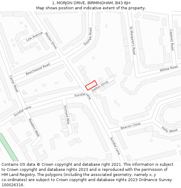 1, MORJON DRIVE, BIRMINGHAM, B43 6JH: Location map and indicative extent of plot