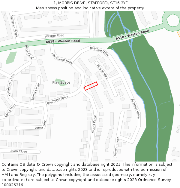 1, MORRIS DRIVE, STAFFORD, ST16 3YE: Location map and indicative extent of plot
