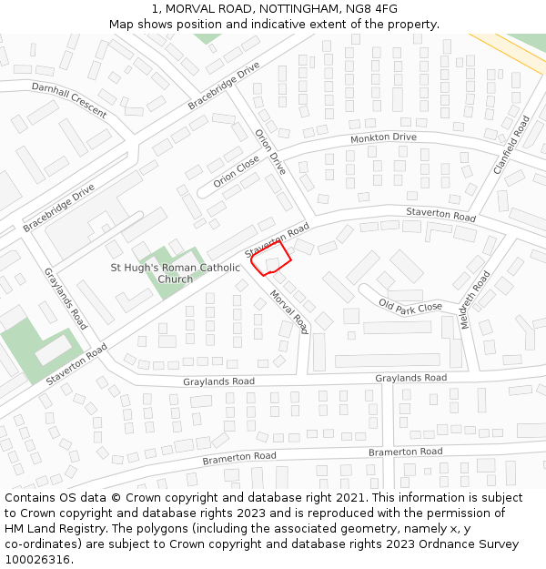 1, MORVAL ROAD, NOTTINGHAM, NG8 4FG: Location map and indicative extent of plot