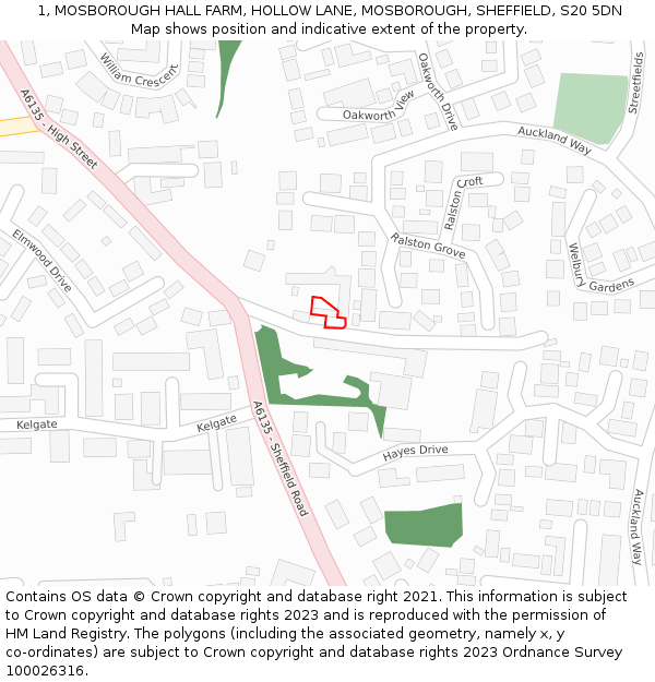 1, MOSBOROUGH HALL FARM, HOLLOW LANE, MOSBOROUGH, SHEFFIELD, S20 5DN: Location map and indicative extent of plot