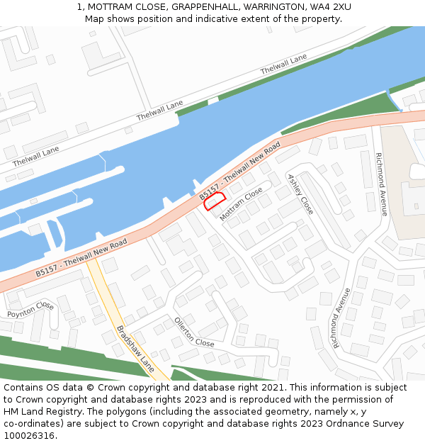 1, MOTTRAM CLOSE, GRAPPENHALL, WARRINGTON, WA4 2XU: Location map and indicative extent of plot