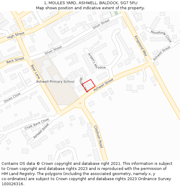 1, MOULES YARD, ASHWELL, BALDOCK, SG7 5PU: Location map and indicative extent of plot