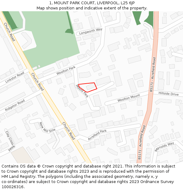 1, MOUNT PARK COURT, LIVERPOOL, L25 6JP: Location map and indicative extent of plot