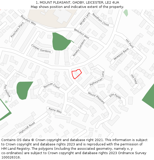 1, MOUNT PLEASANT, OADBY, LEICESTER, LE2 4UA: Location map and indicative extent of plot
