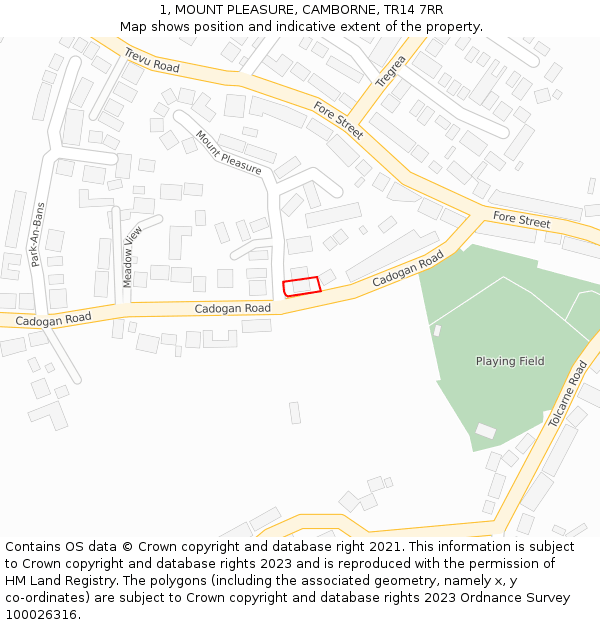 1, MOUNT PLEASURE, CAMBORNE, TR14 7RR: Location map and indicative extent of plot